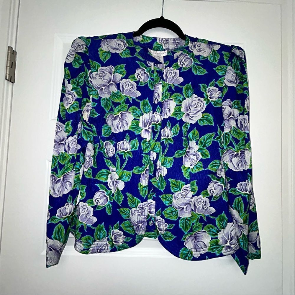 Lord & Taylor Floral Print Silk Long Sleeve Button Front Suit Style Jacket